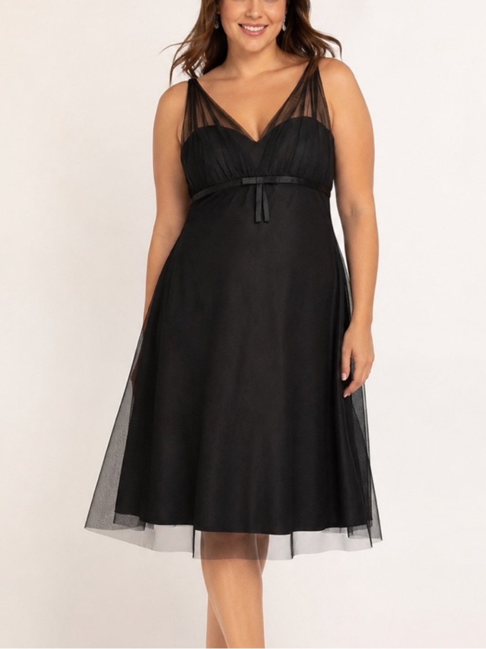 Black Midi Dress Sheer Overlay Bridesmaid Formal Cocktail David's Bridal HOCO